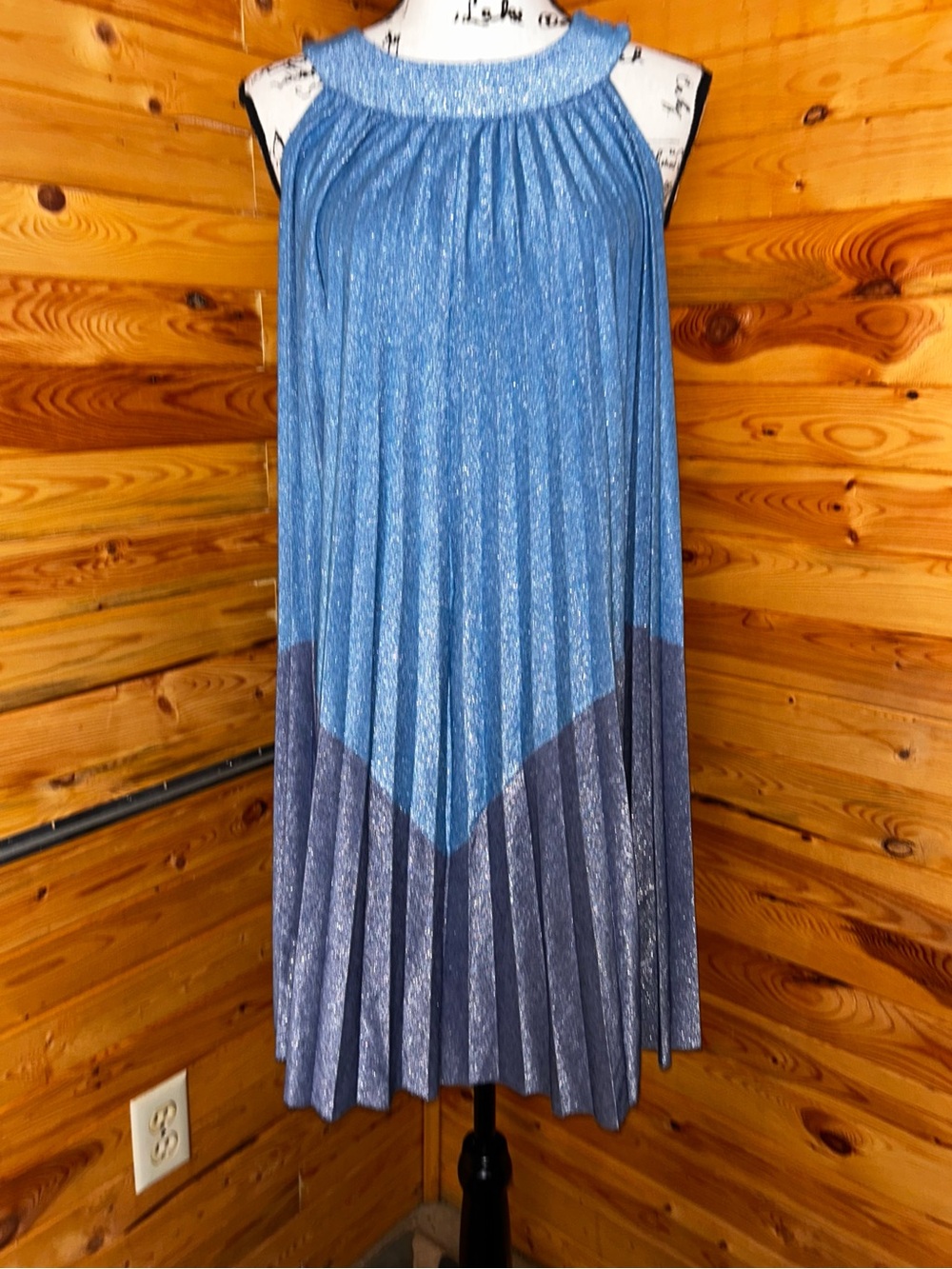NWT Free People Shimmery Two-Tone Blue Halter Dress